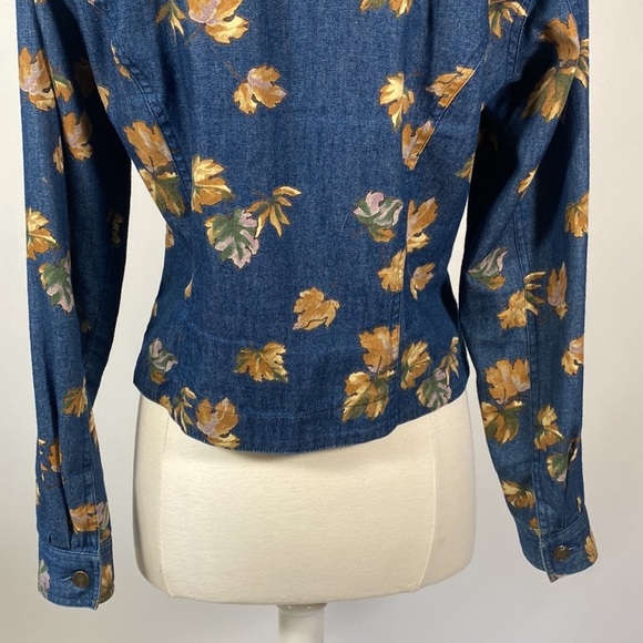Liz Claiborne Villager Sport Lightweight Jacket Denim with Fall Leaves M #197 - Picture 10 of 15